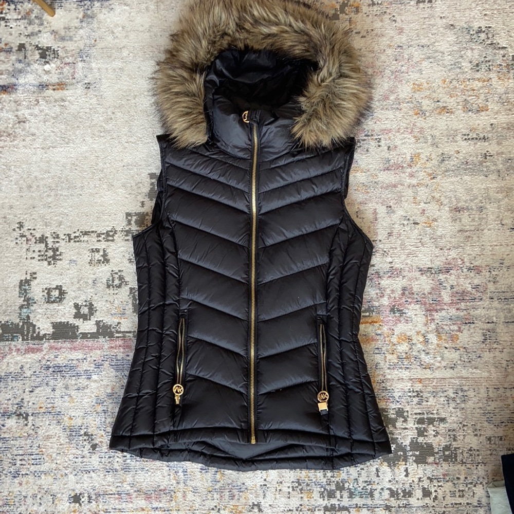 Michael Kors Puffer Vest with fur trimmed hood